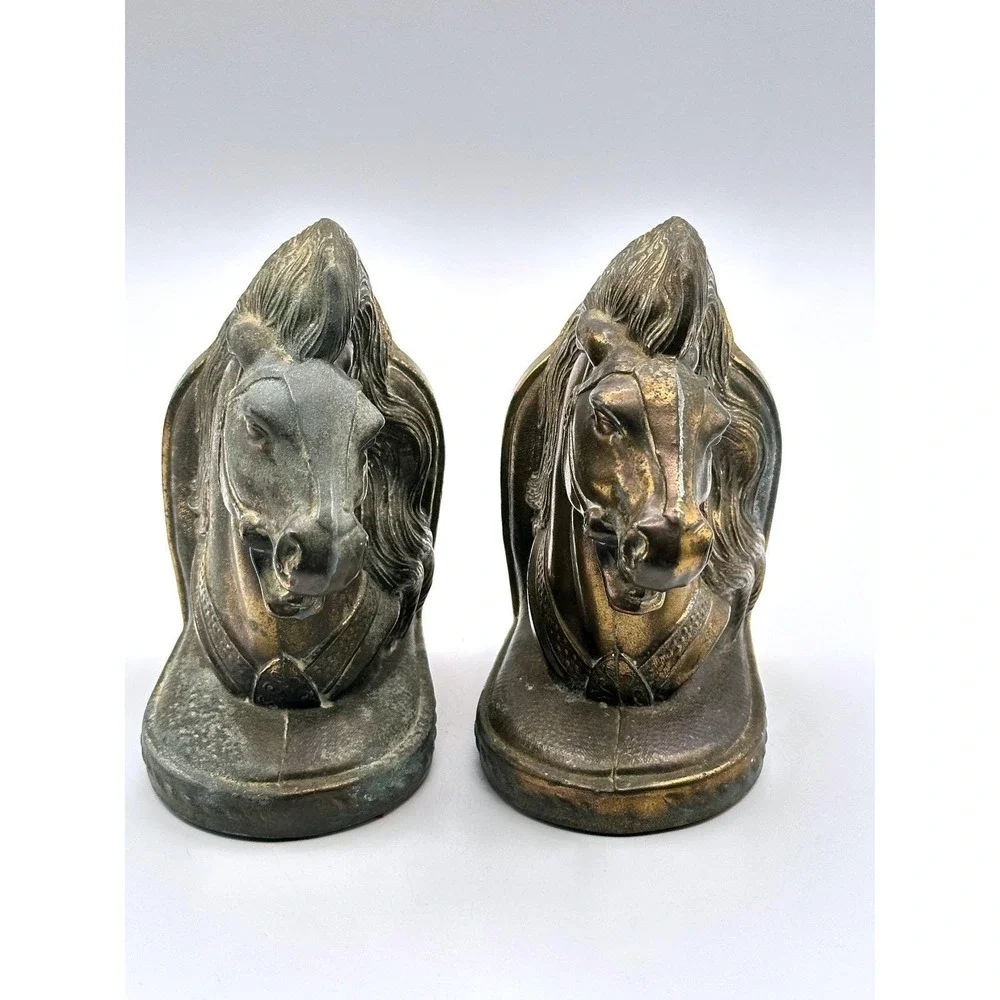 Pair of Vintage Mid-Century BMR Cast Bronze Horse Head Bookends